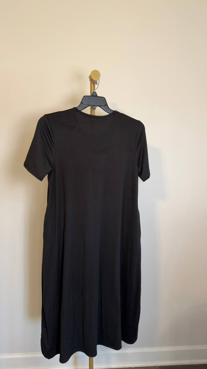 White Mark Casual T-Shirt Swing Midi Dress with Pockets Black L NWT $80