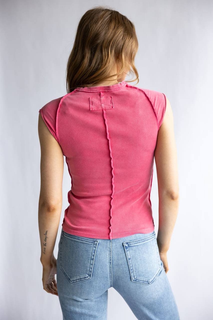 We The Free Ribbed Sleeveless Texture Tee Hibiscus  M NWT $38