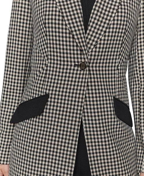 Karl Lagerfeld Paris Women’s Checkered One‑Button Blazer Black White 4 $199 NWT