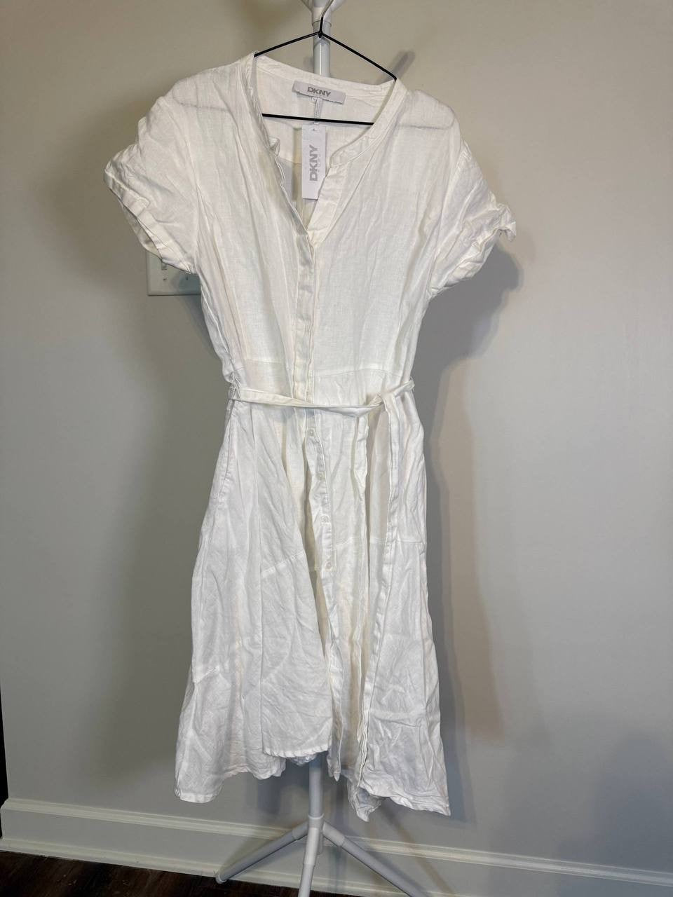 DKNY Asymmetric Linen Shirtdress – Natural – Size 16 – NWT