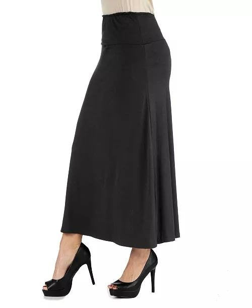 24Seven Comfort Apparel Elastic Waist Maxi Skirt Black PL NWT $52