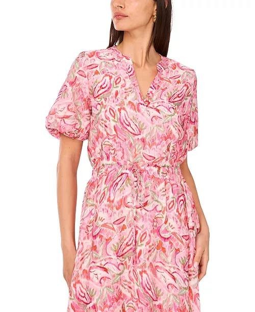 Vince Camuto Printed Puff‑Sleeve Maxi Dress – Size L – NWT – $109
