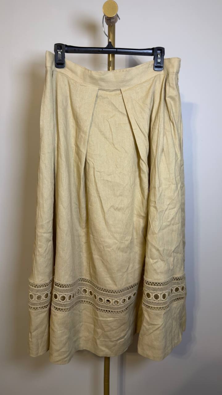 DKNY Women’s Eyelet Embroidery Linen Blend  Skirt Mojave Desert M NWOT $119