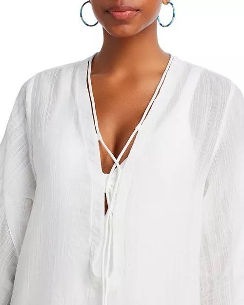 Robin Piccone Natalie Front-Tie Tunic Swim Cover-Up, White, Size S Women