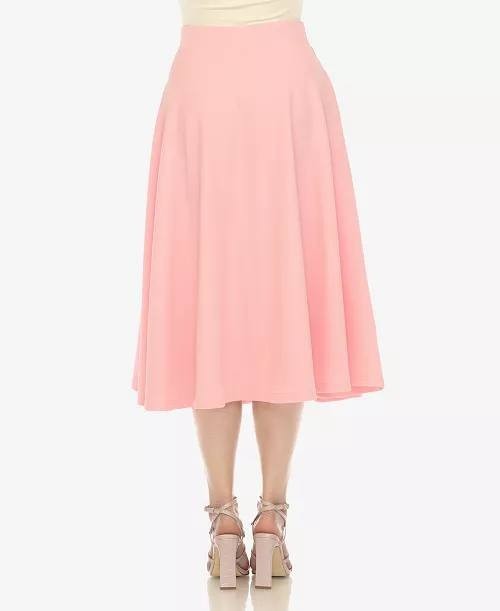 White Mark Women’s Flared Midi Skirt with Pockets Cotton Pink L NWT $59