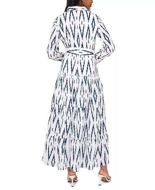 MSK Self‑Belt Long‑Sleeves Maxi Dress White/Black M NWT $109