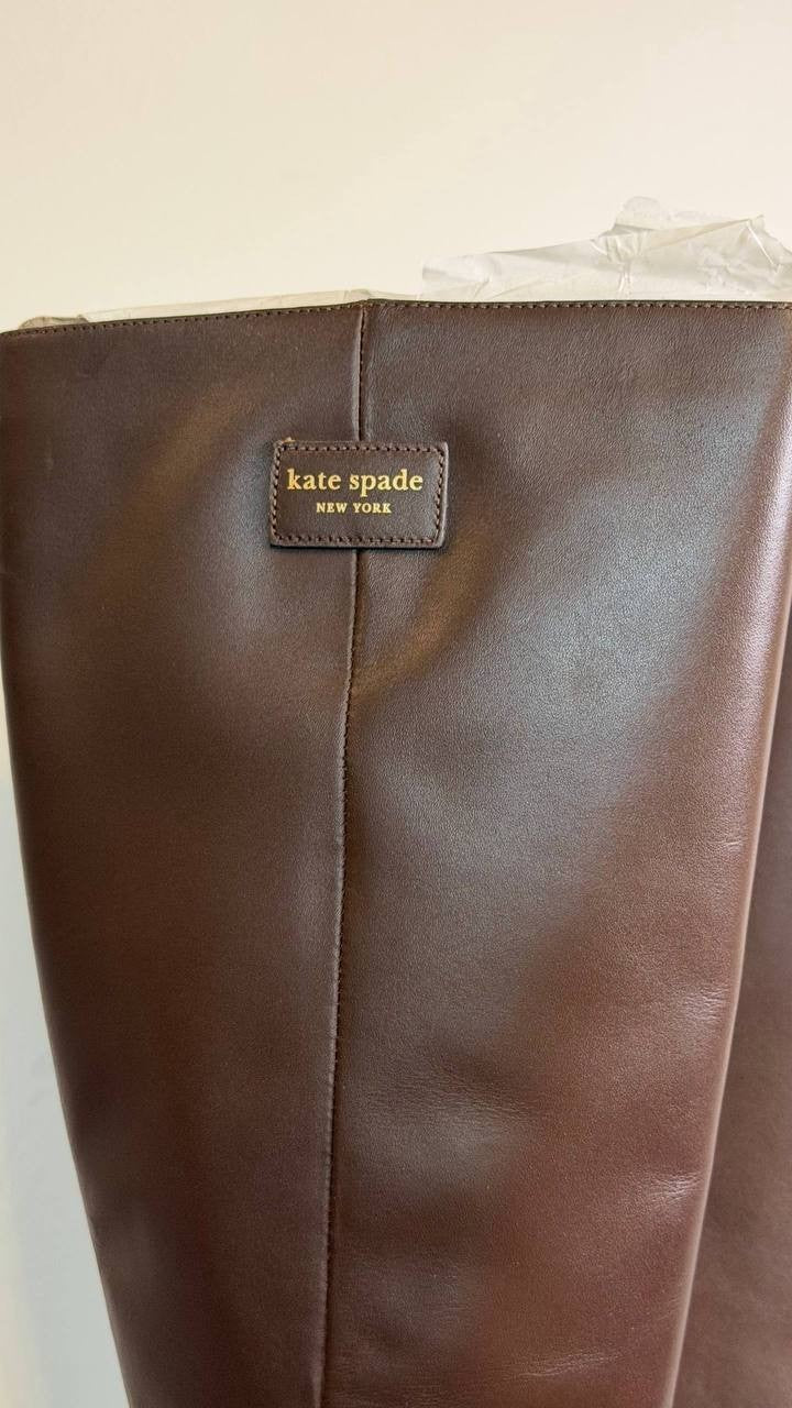 Kate Spade Aimee Boots 8.5B Hot Fudge Leather Tall Almond Toe NIB msrp$348