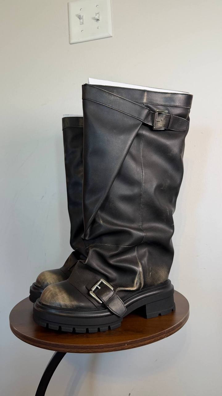 Madden Girl Restore Slouchy Lug Sole Moto Boots 6 Man‑Made$115 NWT