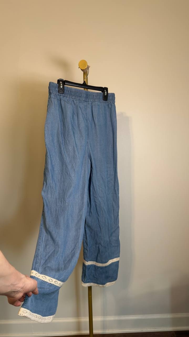 And Now This Chambray Lace-Trim Wide-Leg Pants Drawstring PS NWT $59.50