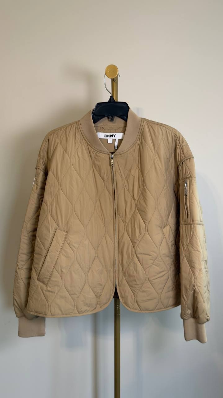 DKNY Quilted Bomber Jacket Travertine L NWT $149