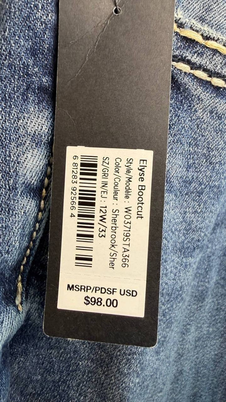 Silver Jeans Elyse Mid Rise Bootcut Jeans Sherbrook 12W 33 NWT $98