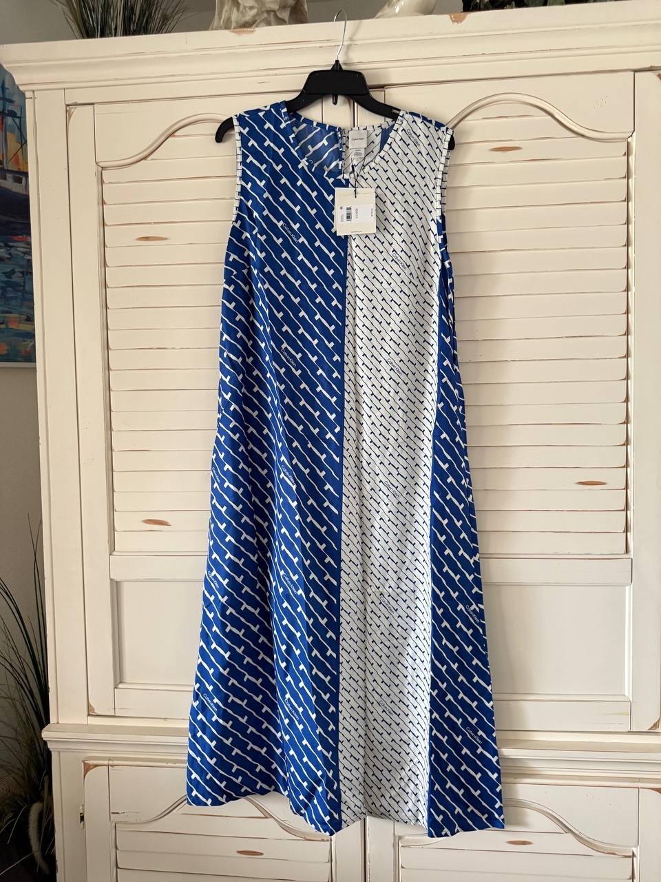 Calvin Klein Printed Color-Block Sleeveless Dress Blue White Size XL NWT $179 –