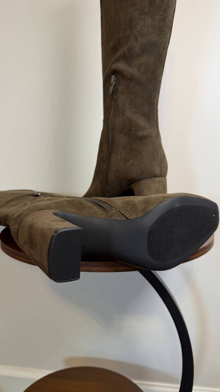 Madden Girl Wisee Boots 8.5 Olive Microsuede Knee‑High Block Heel New In Box $99