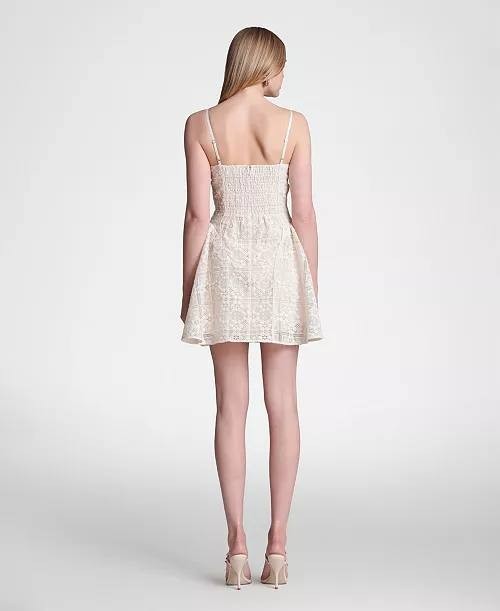 Avec Les Filles Cotton Straight Neck Mini Dress Cream 4 NWT $138