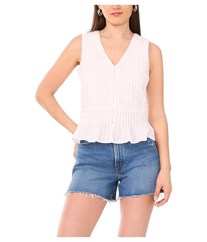 Vince Camuto V-Neck Tank Peplum With Pleats Size M White NWT $99