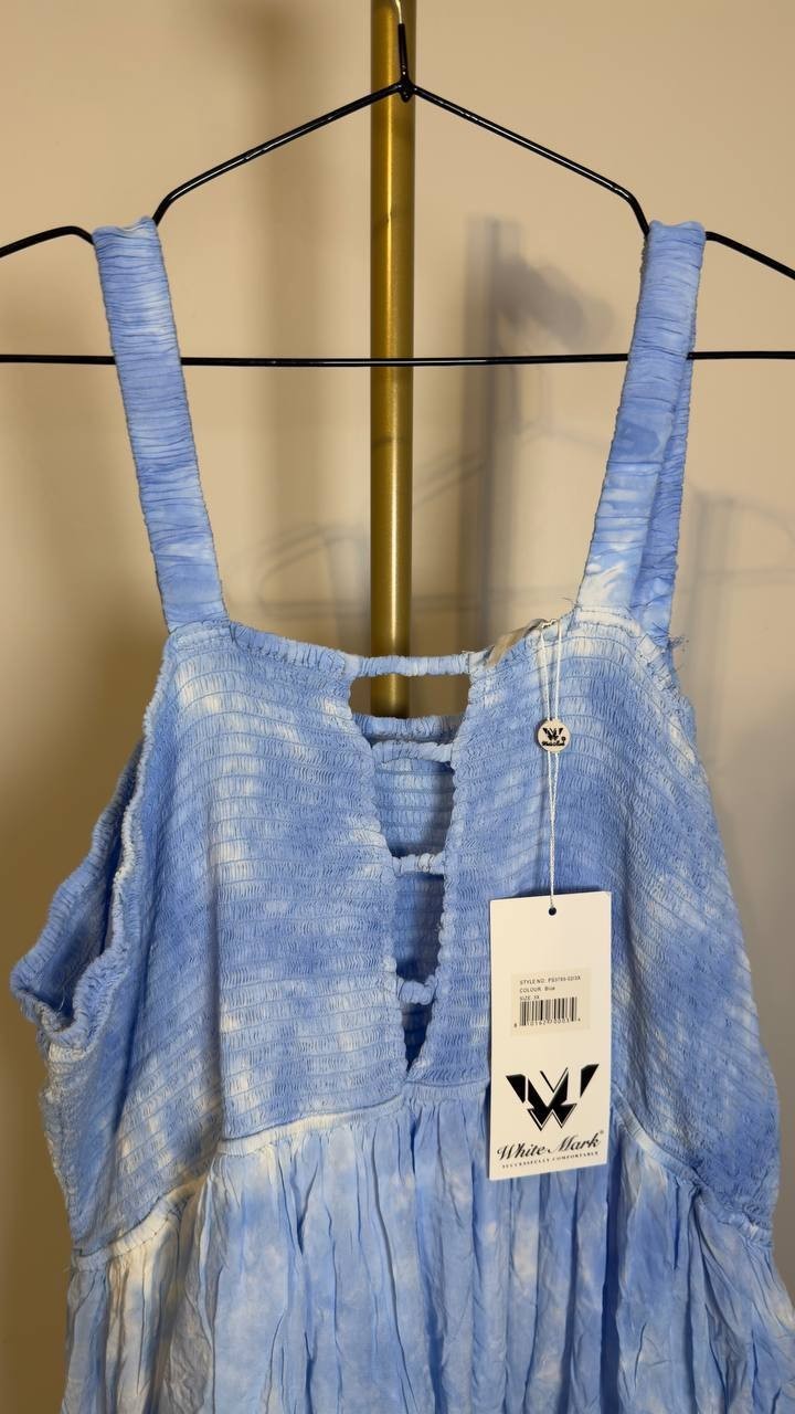 White Mark Plus Smocked Ruffle Maxi Dress Blue 3X NWT $84
