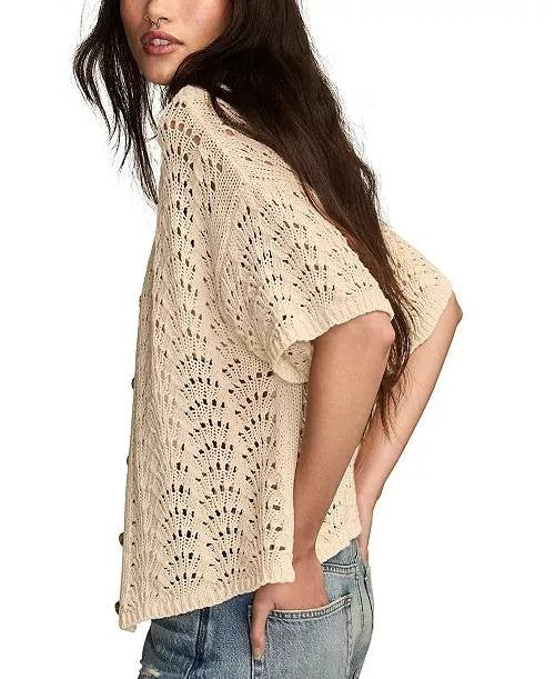 Lucky Brand Short Sleeve Cropped Button‑Up Sweater – Size XS – NWT
