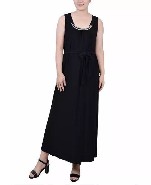 NY Collection Petite Sleeveless Ankle-Length Dress Black PL NWT $119