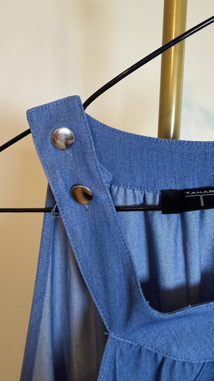 T Tahari Women’s Tiered Fit & Flare Halter Maxi Dress Blue $138 NWT