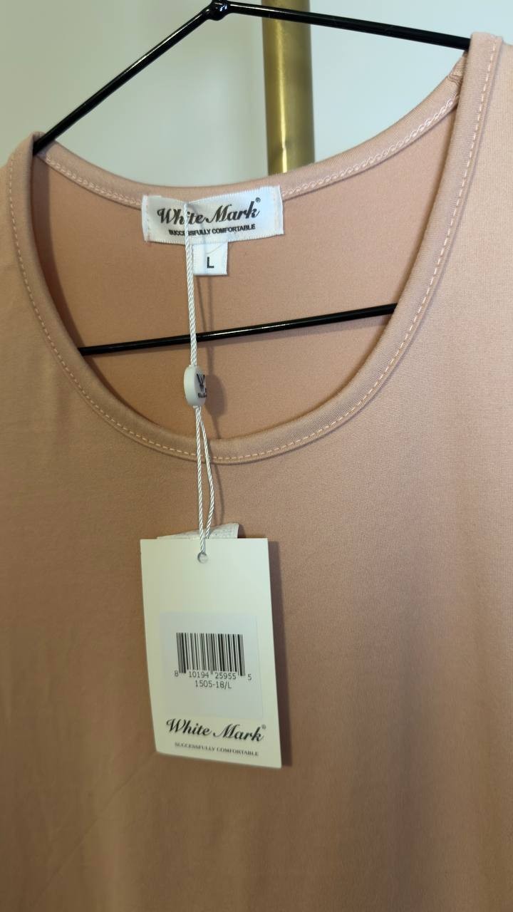 White Mark Crew Neck Short-Sleeve T-Shirt Midi Dress Rose Gold L NWT $80