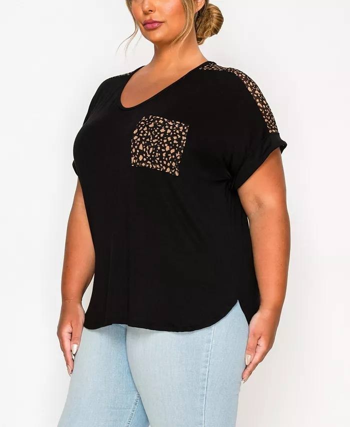 Coin 1804 Plus Size Rolled Sleeve Top Mesh Pocket Black 3X NWT $30