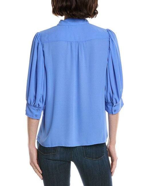 Cece Open Collar 3/4‑Sleeve Top L Blue NWT $69