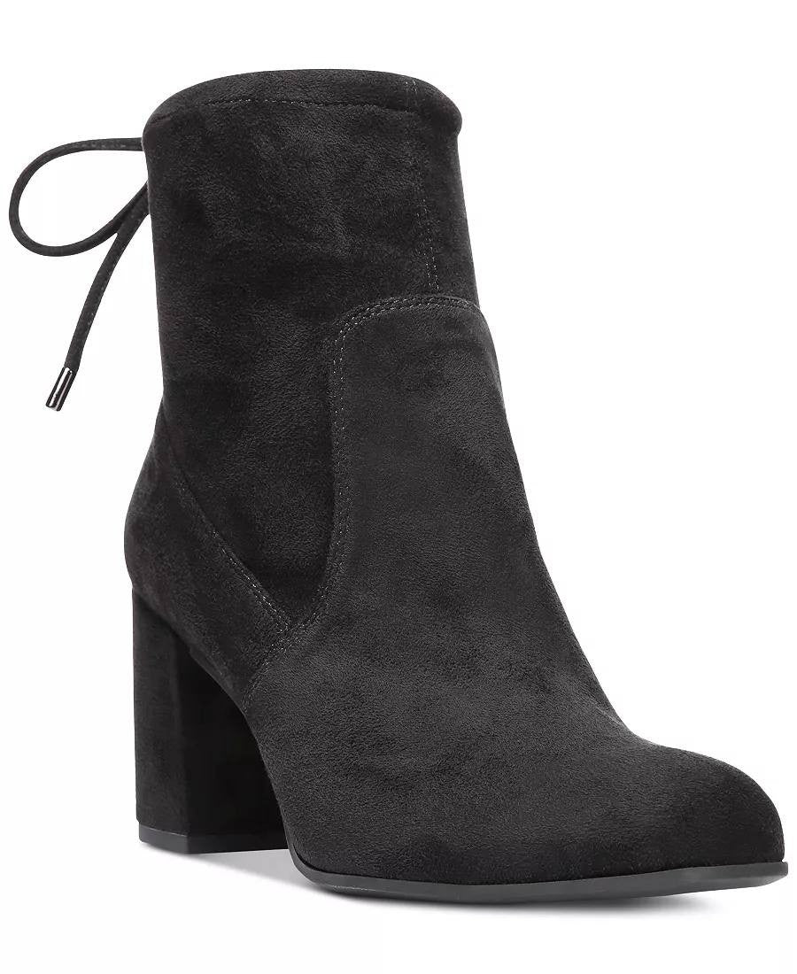 Franco Sarto Pisces Booties Black Microsuede Back‑Tie Pre-owned In Box msrp$100