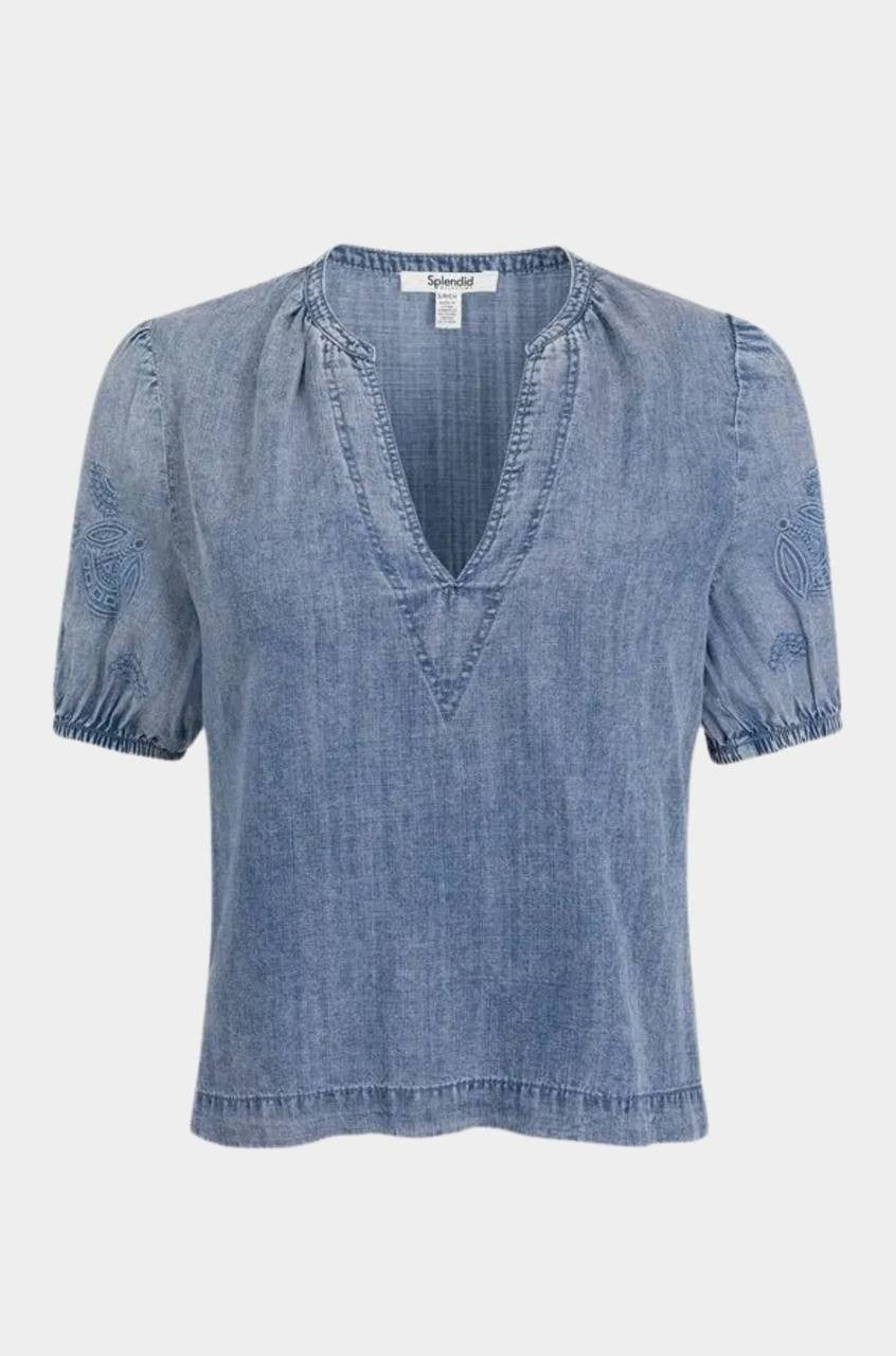 Splendid “Cayden” Embroidered Puff‑Sleeve Blouse – Size XS – NWOT