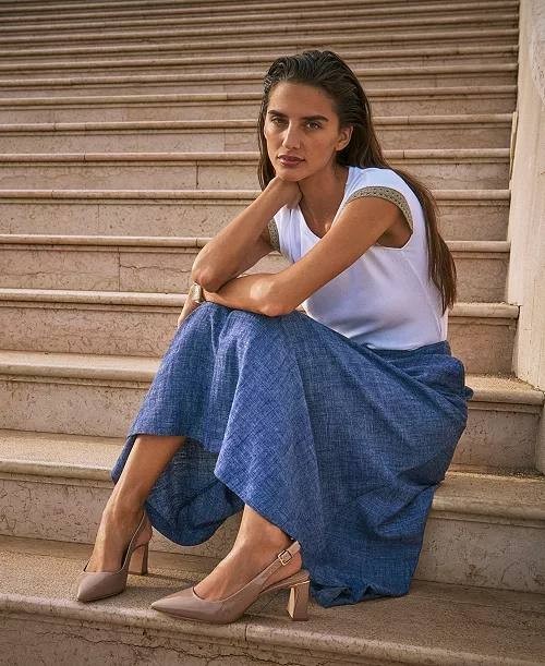 Vince Camuto Linen‑Blend Chambray Midi Skirt – L – NWT – $119
