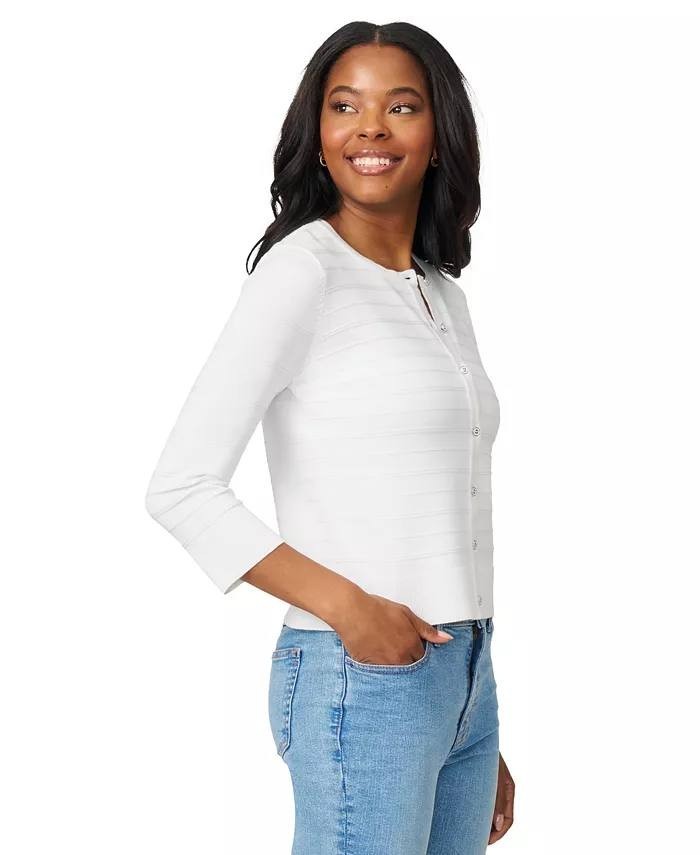 Melissa Paige Ottoman Rib 3/4 Sleeve Crewneck Cardigan White XL NWT $46.50