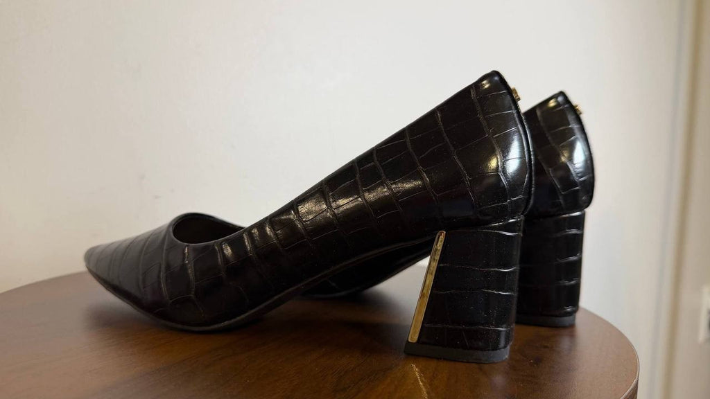 Jones New York Block Heel Pumps 7.5M Black Croco Faux Leather MSRP $69.90