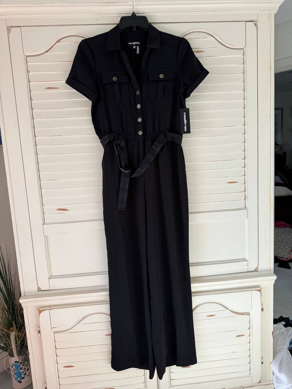 Karl Lagerfeld Paris Jumpsuit 6 Black Belted Button-Down NWT MSRP $179