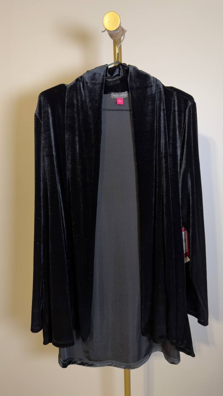 Vince Camuto Velvet Long Sleeve Open Cardigan Sweater Rich Black L NWT $79