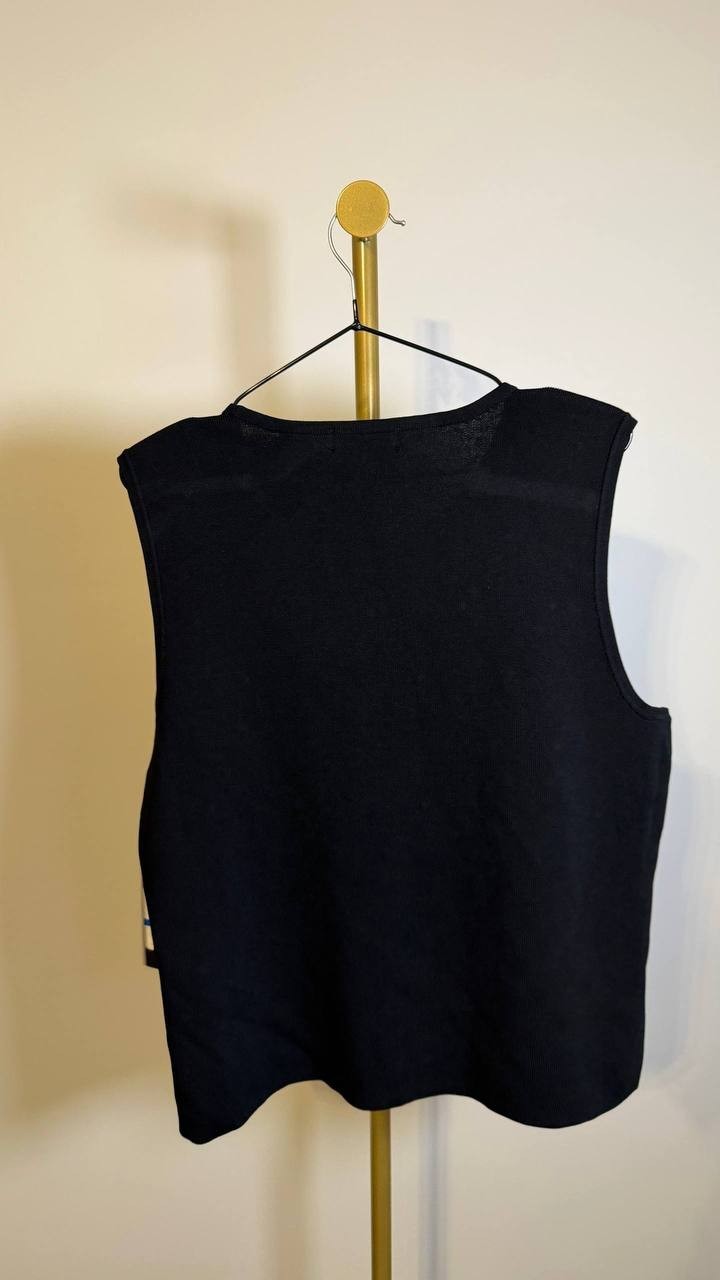 Karl Lagerfeld Paris Faux‑Pearl Sleeveless Sweater Top Black XL $79 NWT