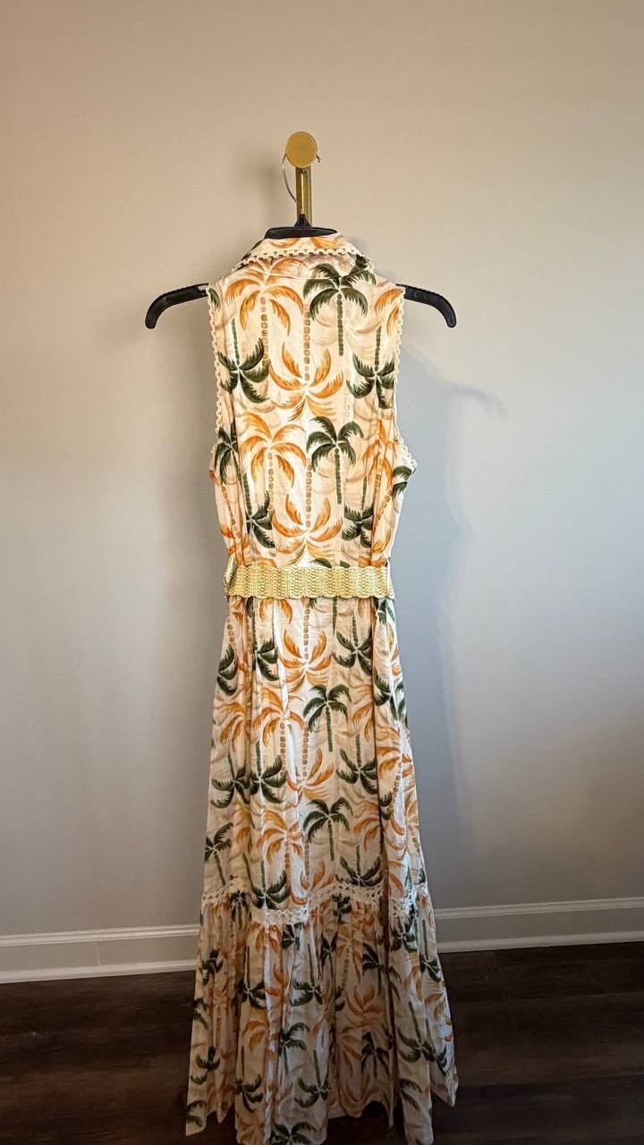 Taylor Printed Taffeta‑Belt Sleeveless Fit & Flare Dress Multi 8 NWOT $138