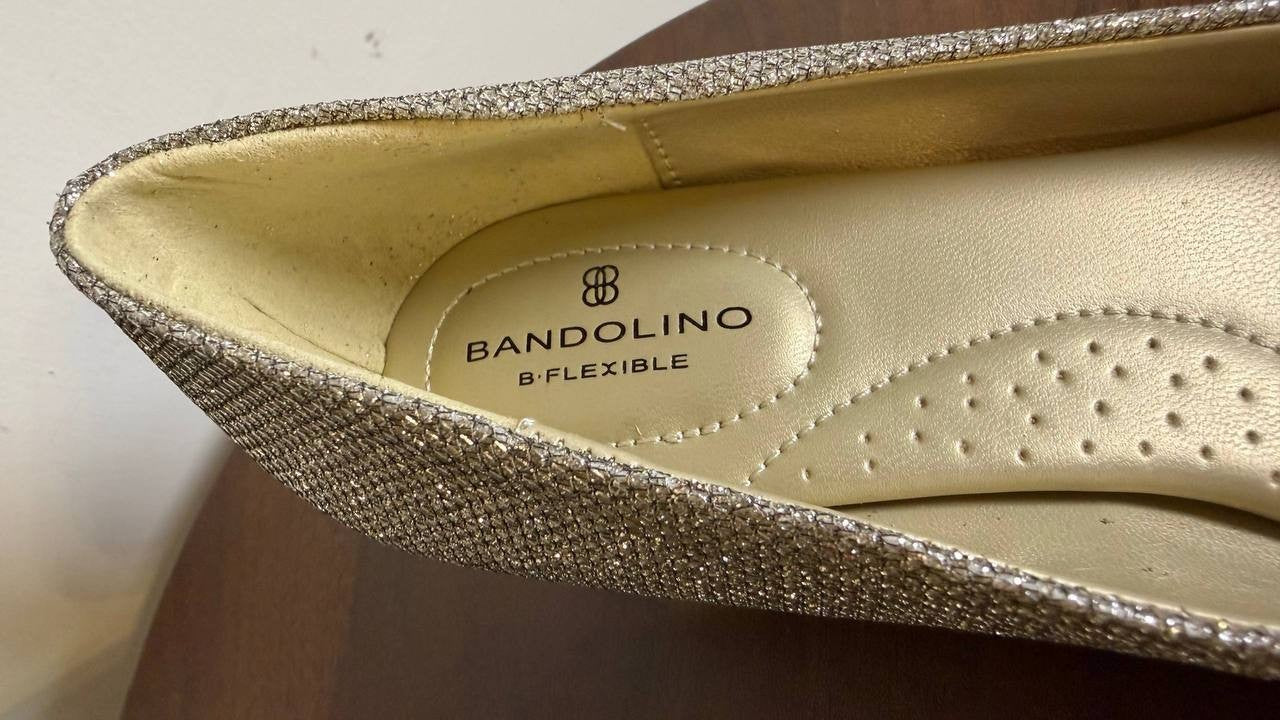 Bandolino Wedge Pumps 6M Gold Fabric Heels New in Box MSRP $89