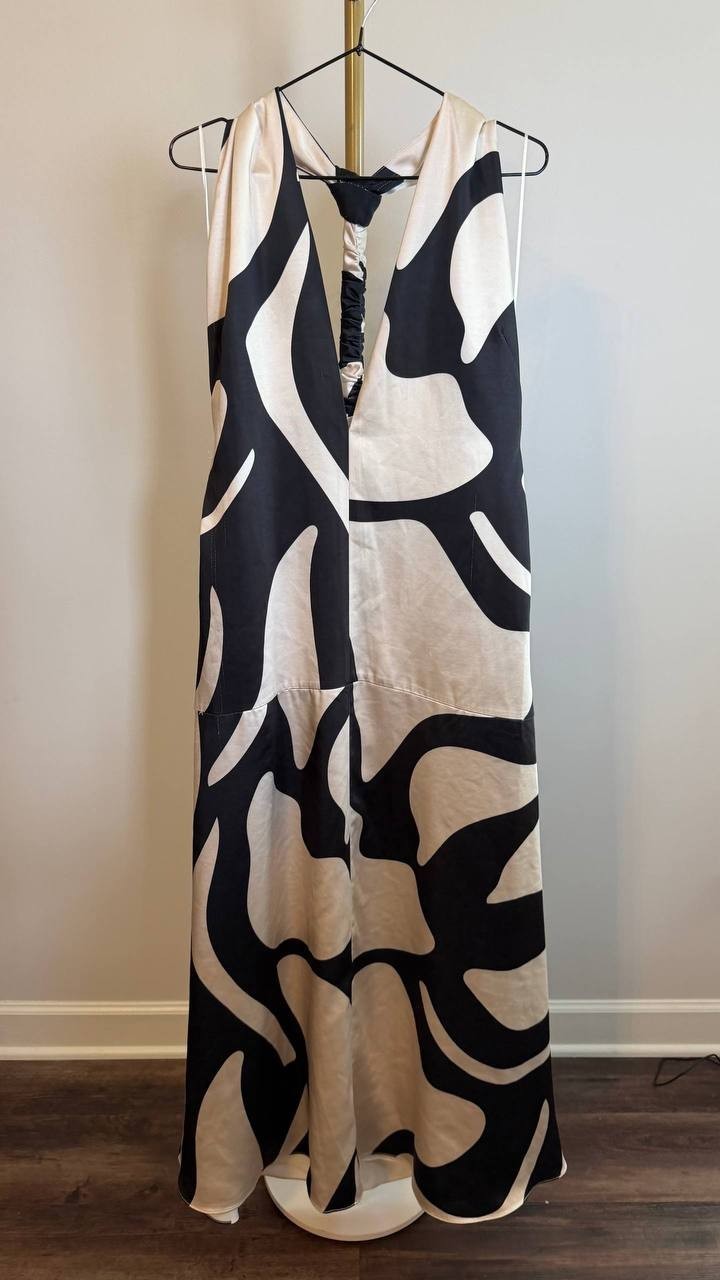 Parker Nia Abstract Print Plunge Halter Dress Open Back Multi Size14 NWT snags