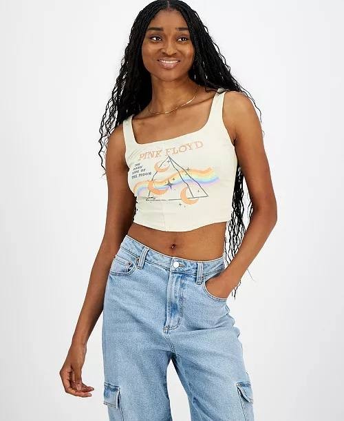 Grayson Threads Pink Floyd Cropped Tank Top - Juniors L, Beige, NWT Graphic