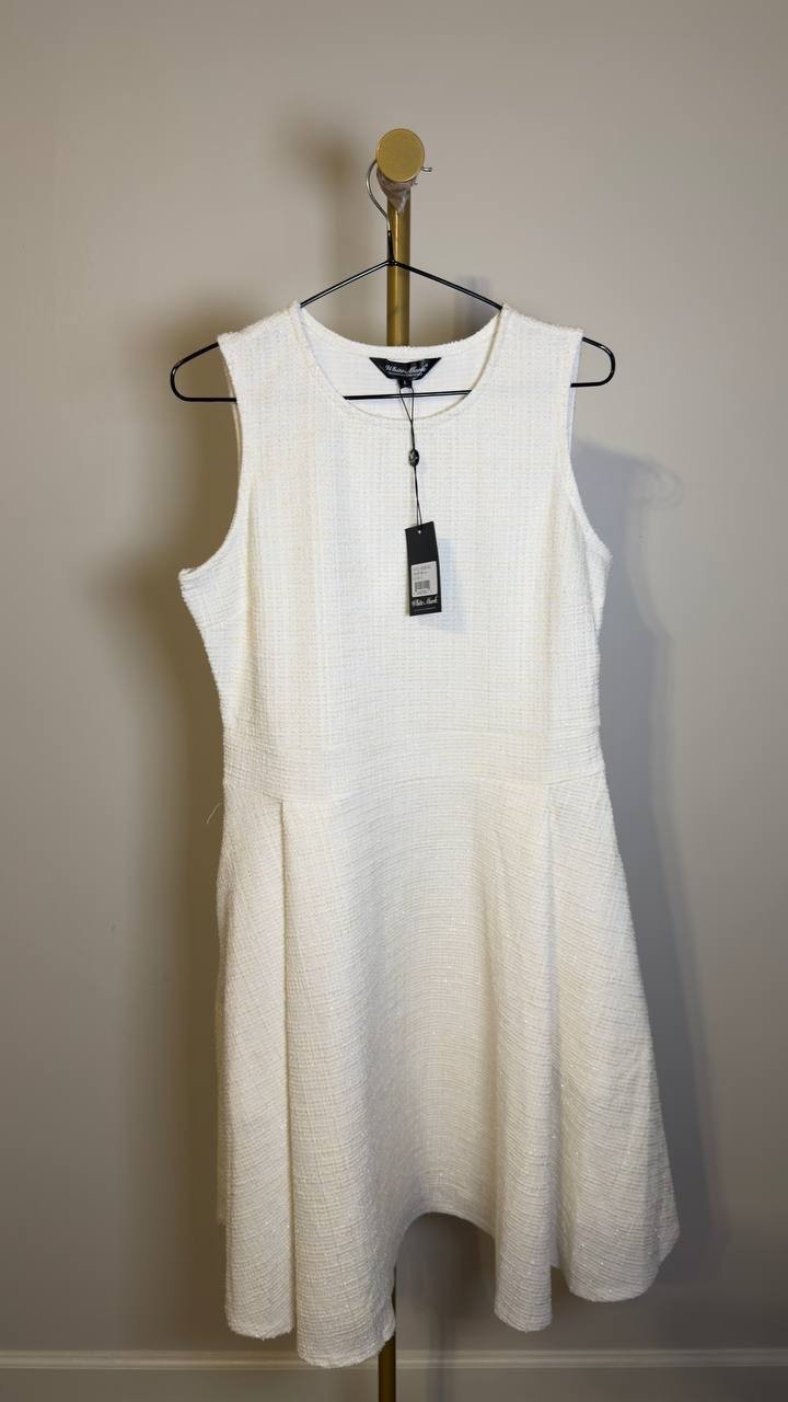 White Mark Women’s Tweed Fit & Flare Dress White L NWT $88