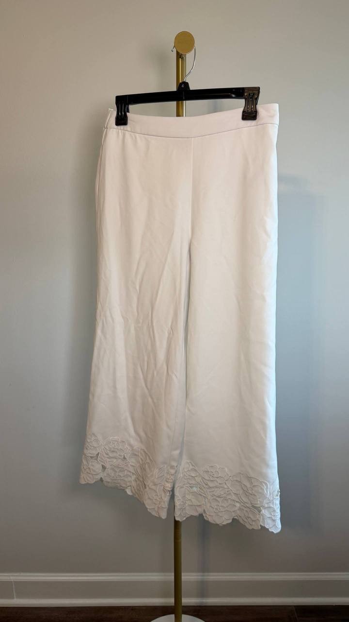 Karl Lagerfeld Paris Women’s Floral‑Hem Pull‑On Pants Karl LagerWhite 4 NWT $149