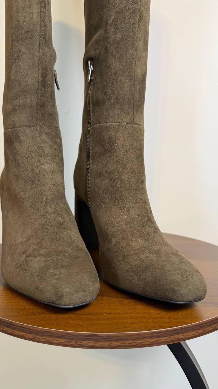 Madden Girl Wisee Boots 8.5 Olive Microsuede Knee‑High Block Heel New In Box $99