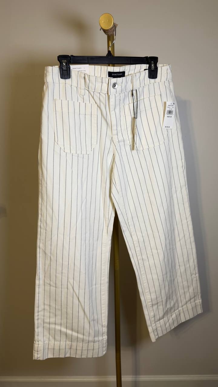 Sanctuary The Marine Mid‑Rise Crop Pants Bleached White Stripe 28 NWT $129