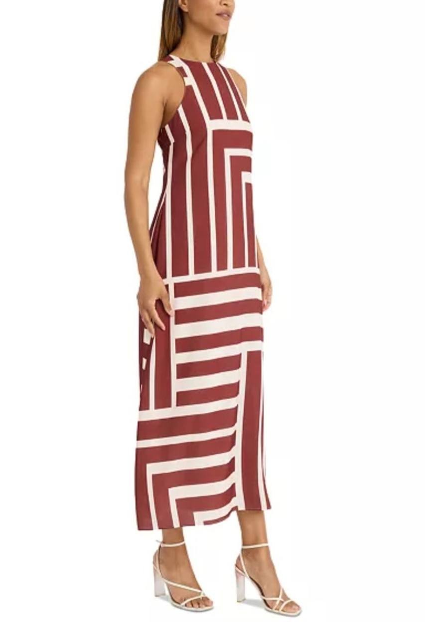 Donna Morgan Geo Print Maxi Dress Women’s Size 2 Cream Dark Red NWT $158