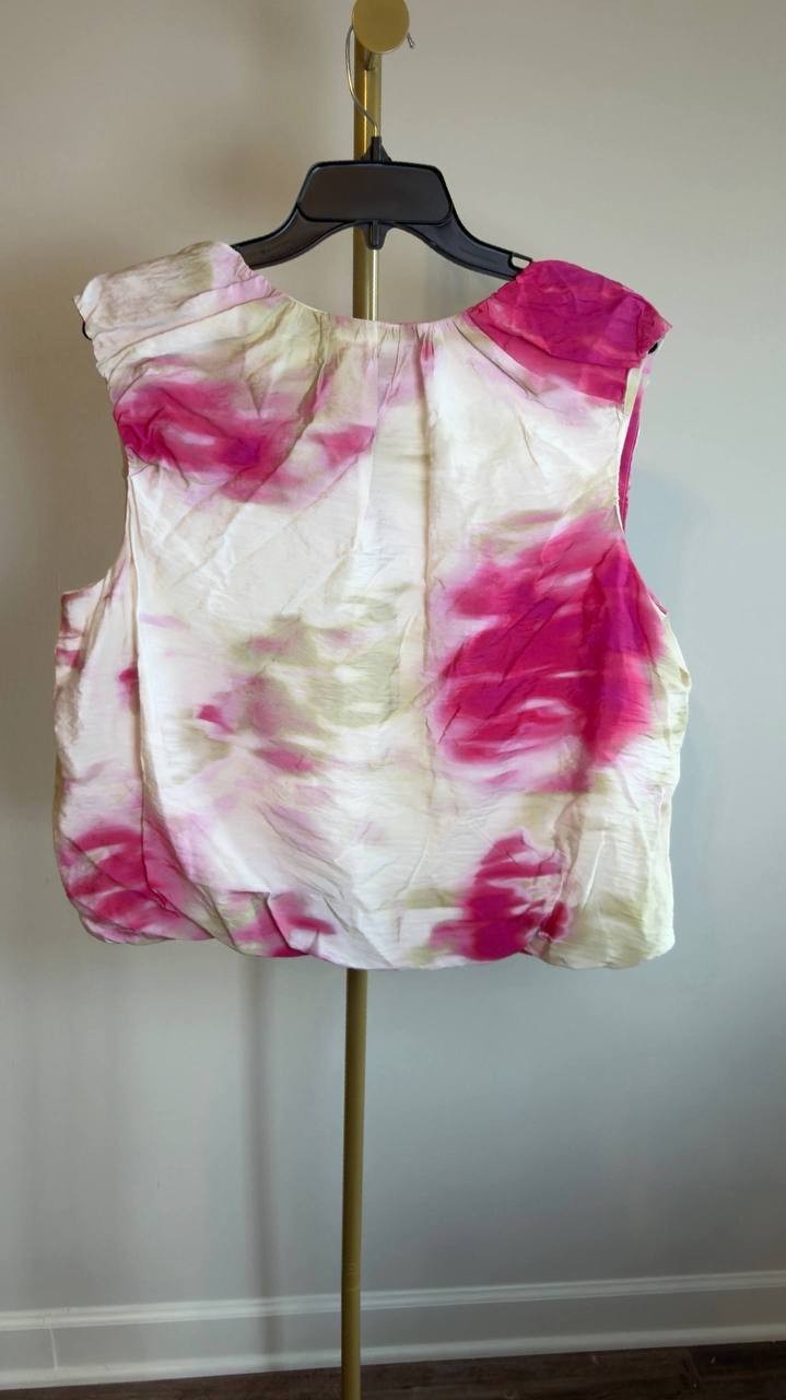 DKNY Floral V Neck Cap Sleeve Top Size L NWT Multicolor Abstract Print