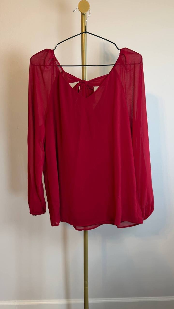 Kasper Women’s V‑Neck Raglan Long‑Sleeve Blouse Red M NWT $69