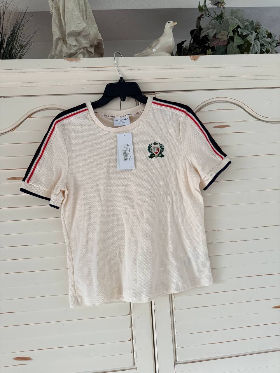 Lacoste Made In France Tee 44 Cream Textured Piqué Slim Fit NWT MSRP 90$