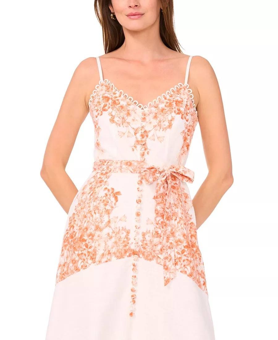 CeCe Placement‑Print Sleeveless Fit & Flare Dress–Ivory–Size 16–NWT–MSRP$159