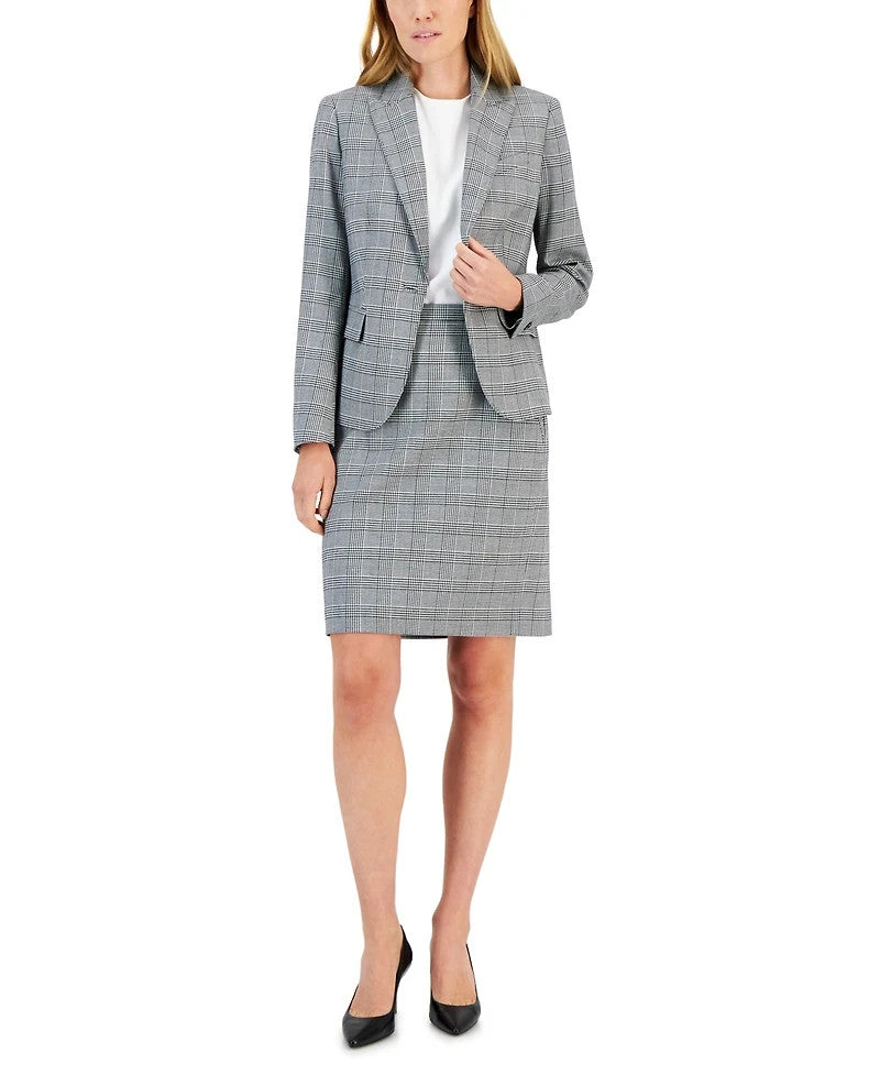 Anne Klein Glen Plaid Skirt Suit Black/White – Size 4