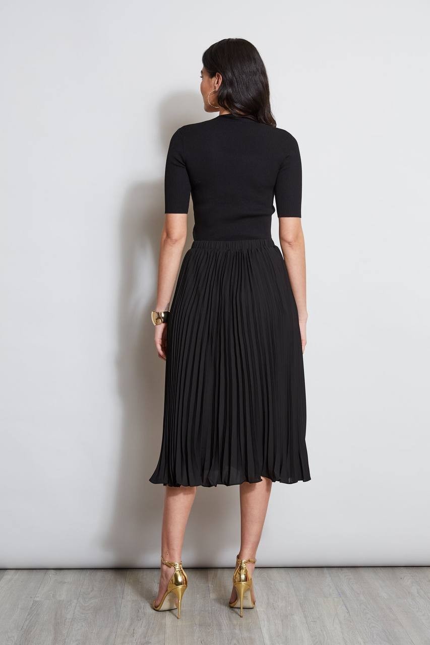 T Tahari Women’s Pull-On Pleated Midi Skirt Black SP $88 NWT