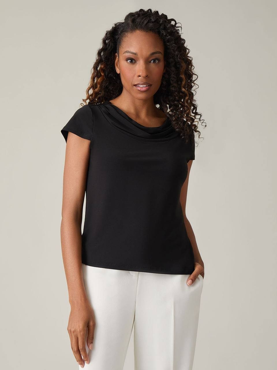 Kasper Black Cowl Neck Knit Top PS Pre‑Owned Classic Everyday Style msrp$49